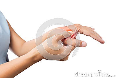 Acute pain in a women wrist Stock Photo